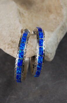 blue opal inlay hoops