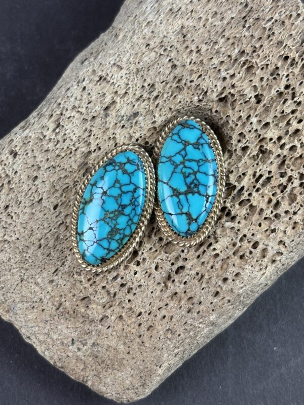 Spiderweb Turquoise in 14k Gold Earrings by Tim Bedah