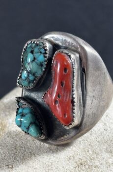 Vintage Turquoise and Red Coral Ring