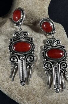 Sterling & Red Coral Earrings by John Begay, Jr.