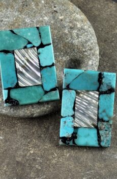 Turquoise and Shell Inlaid Earrings