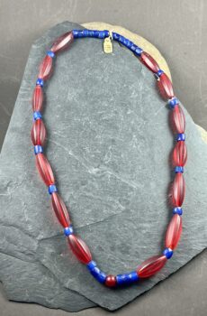 Russian Cobalt and Faceted Red Bead Necklace