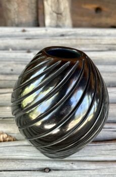 Santa Clara Pueblo Carved Black on Black Seed Jar