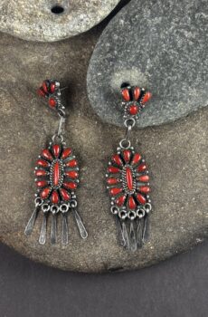 Red Coral Cluster Dangle Earrings