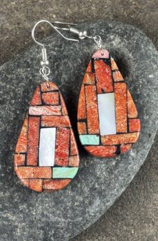 Mosaic Inlaid Kewa Sponge Coral Earrings