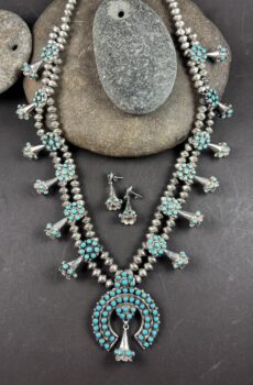 Petitpoint Turquoise Necklace by Bernard Bowekaty, Zuni