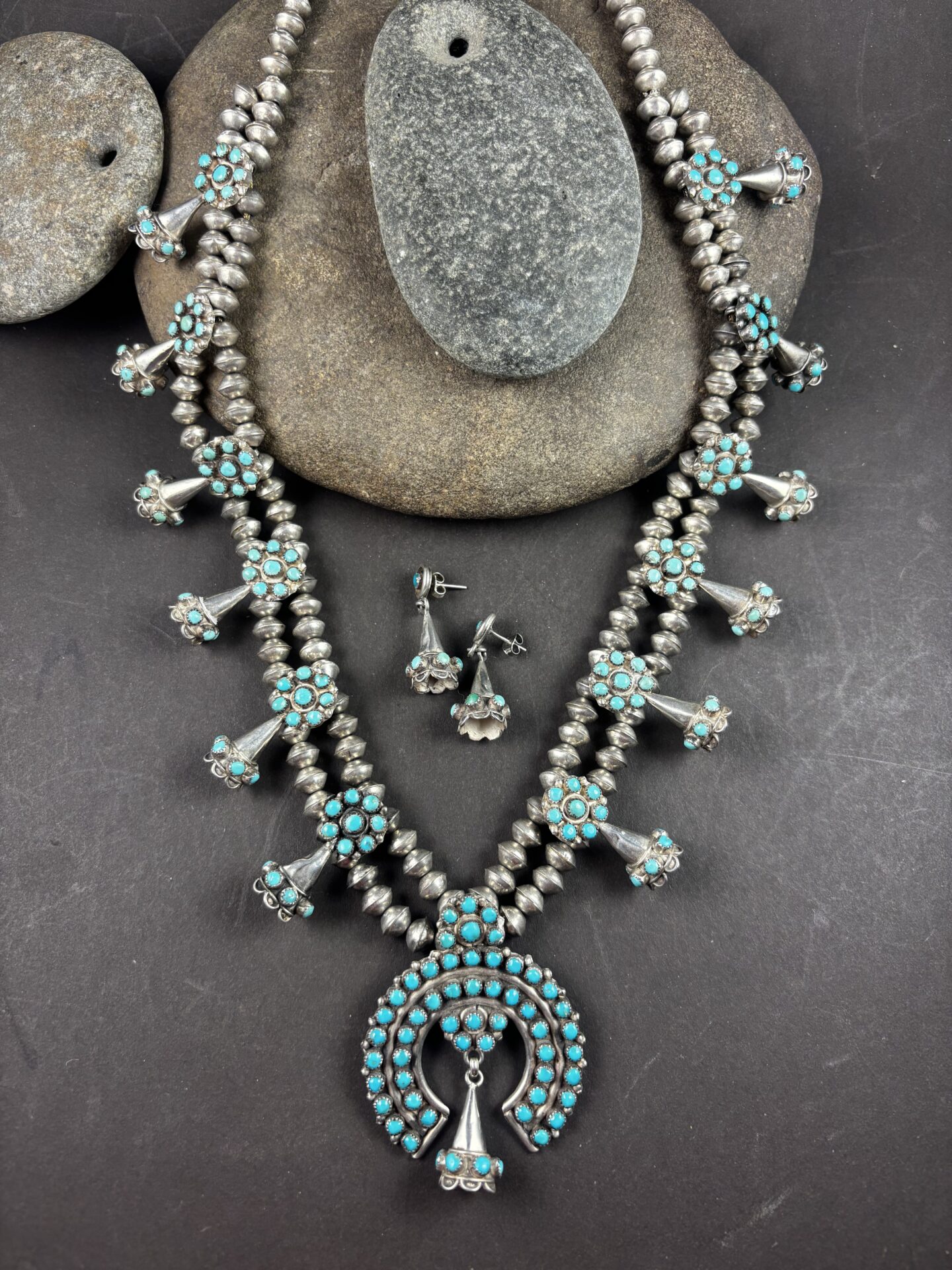 Petitpoint Turquoise Necklace by Bernard Bowekaty, Zuni