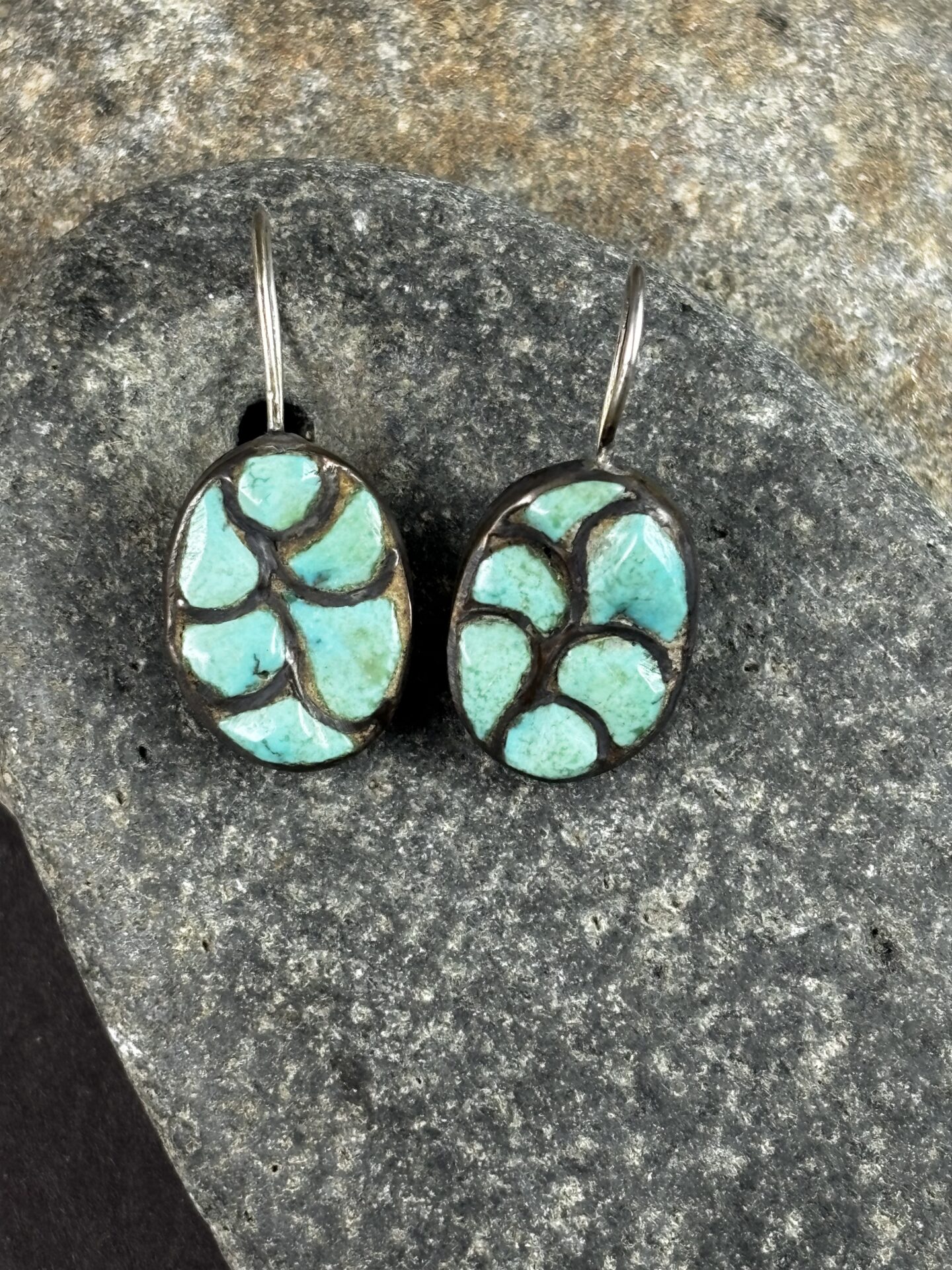 Turquoise 1960 Zuni Channel Inlay Earrings