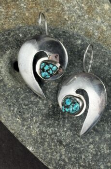 Sterling Silver Earrings with Nugget Turquoise, c. 1970